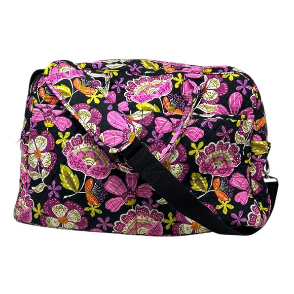 Vera Bradley Weekender Bag Travel Duffel Carry On Floral Pirouette Pink Black - Picture 1 of 5